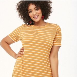 Forever 21 Mustard and White Striped T-Shirt Dress